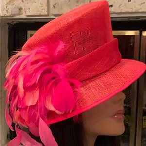 Pink & Red hat with Feather Bow